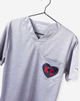 Men's Charlie Hustle KC Heart Scrub Top in Red and Navy with chest pocket heather gray