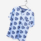 Men's Charlie Hustle Print Scrub Top with KC Heart All Over Pattern in Navy and Blue on stretch performance fabric