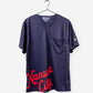 Men's Charlie Hustle Print Scrub Top with Kansas City Script in Navy and Red