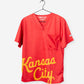 Men's Charlie Hustle Print Scrub Top with Kansas City Script in Red and Gold