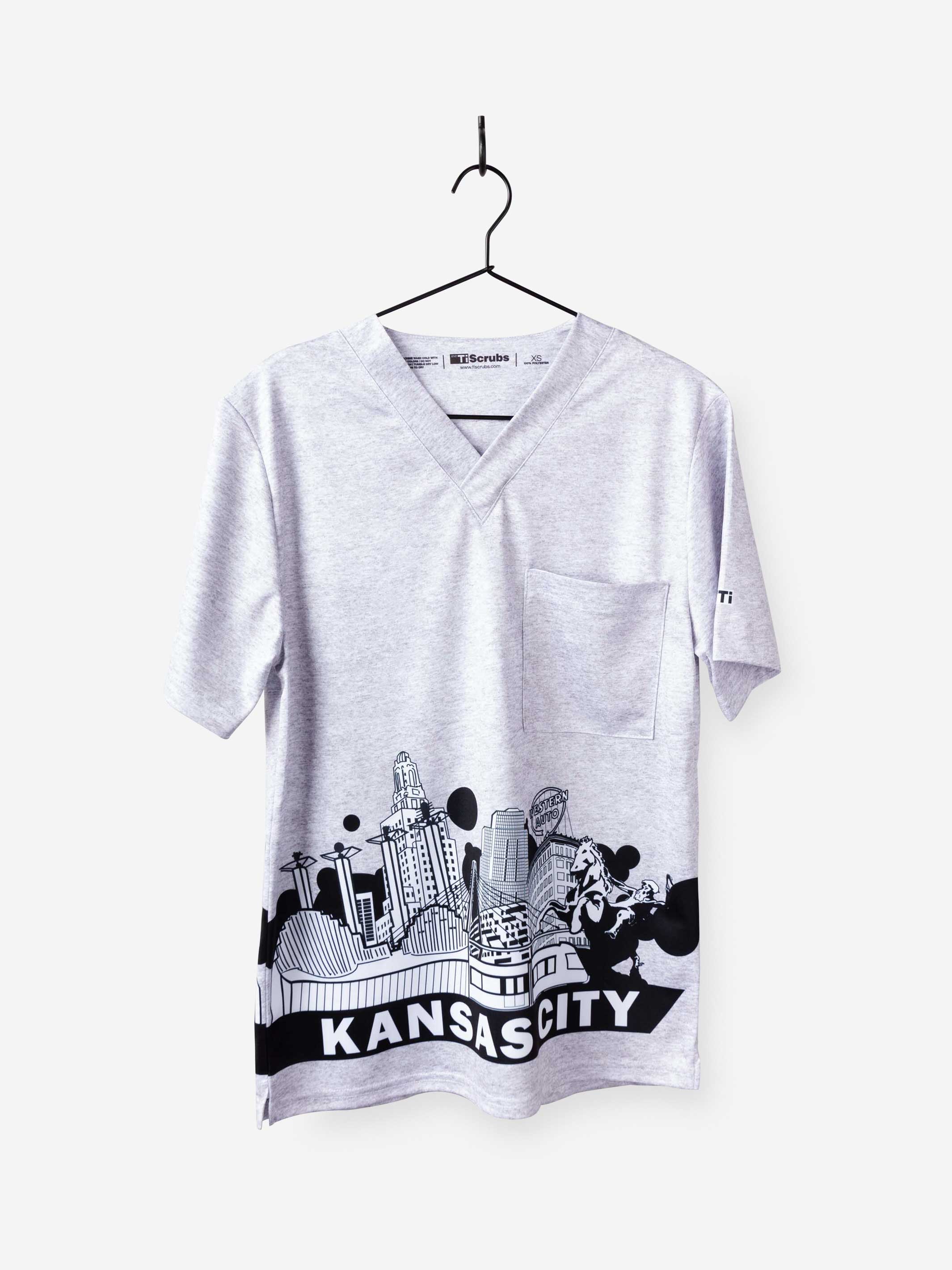 Men's Kansas City Skyline Print Scrub Top in heather gray