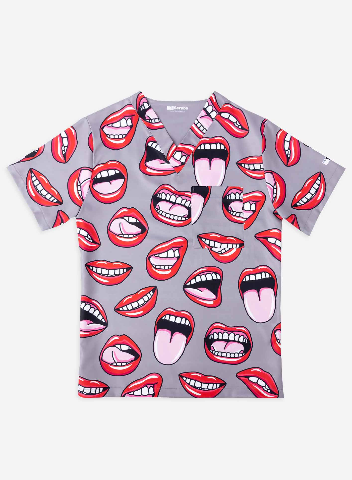 Men&#39;s Print Dentist Mouth Pattern Scrub Top in gray