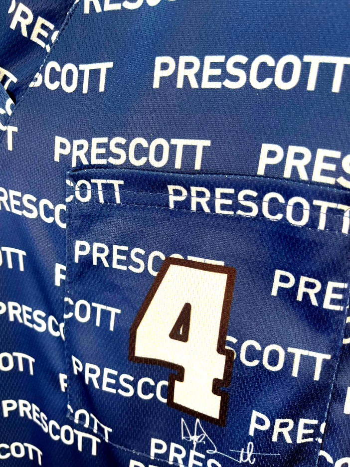 Women's Dak Prescott 4 Dallas Cowboys Jersey V-neck 3-Pocket Scrub Top Chest Pocket Closeup