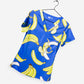 Women's Funny Banana Print Scrub Top Pattern in Royal Blue with V-neck