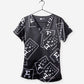 women's ophthalmology print scrub top black with white eye charts