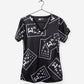 women's ophthalmology print scrub top black with white eye charts chest pocket
