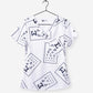 women's ophthalmology print scrub top white with black eye charts print 