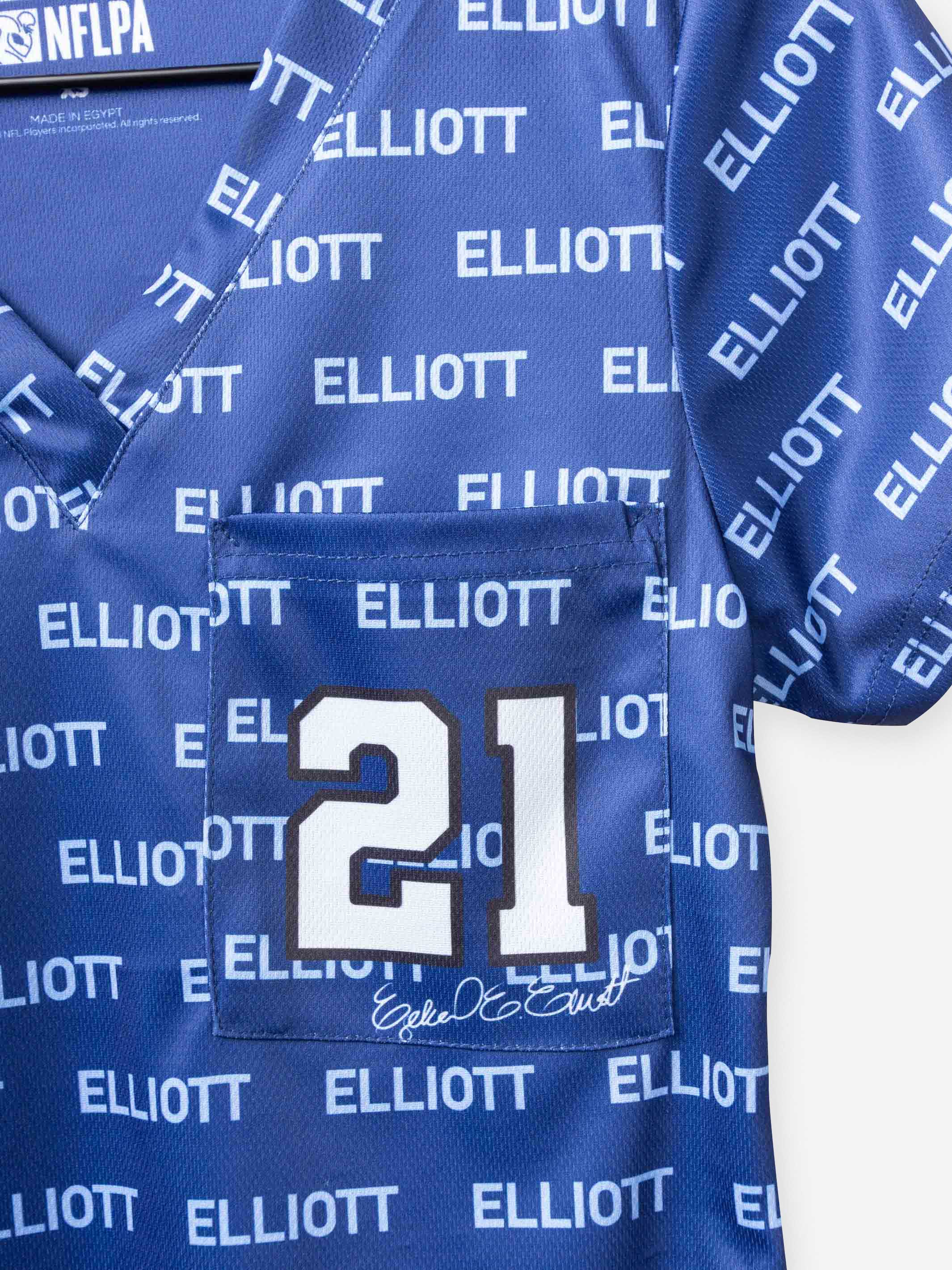 Women's Ezekiel Elliott Jersey Scrub Top in Blue number 21 football