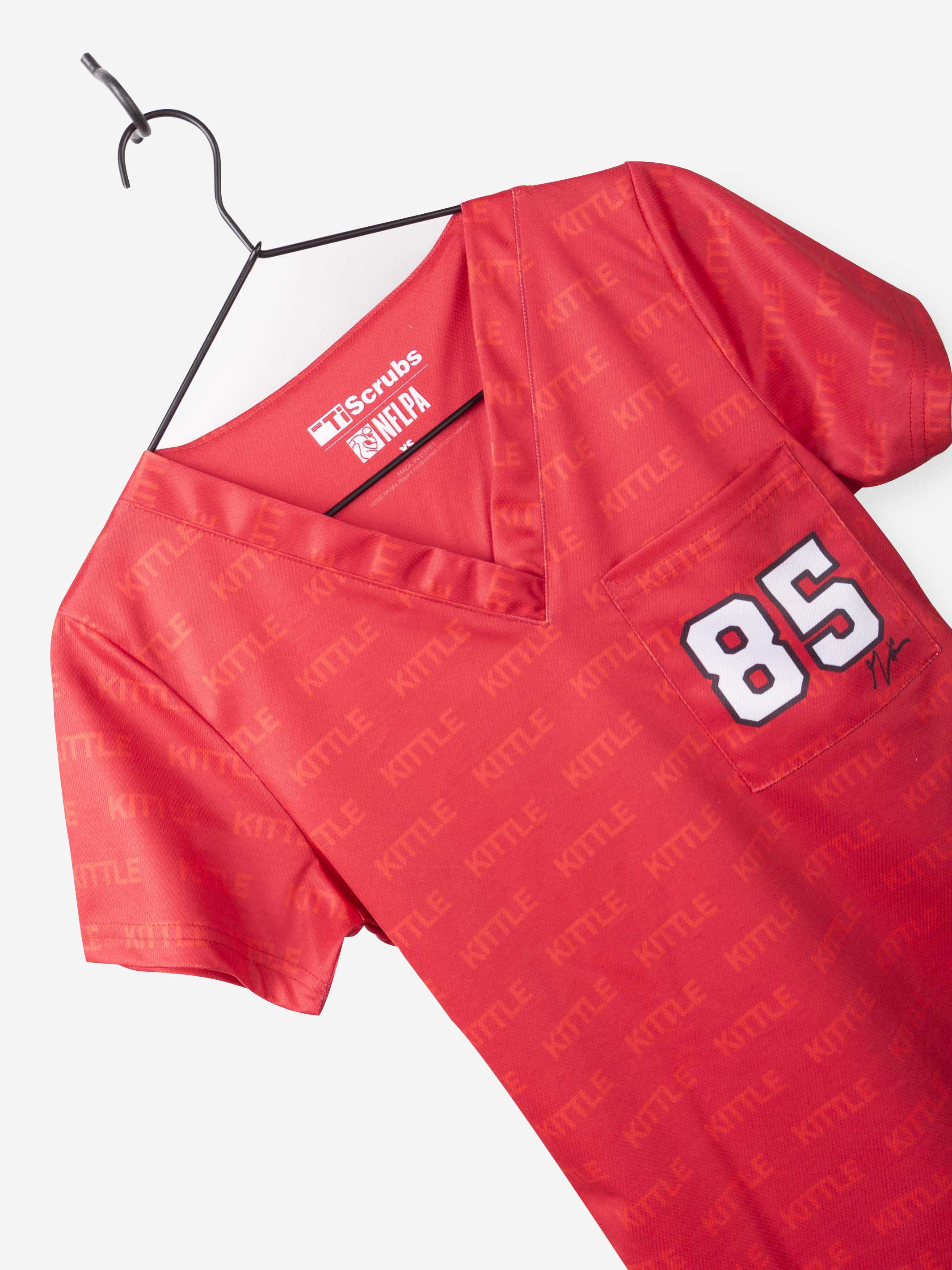 Women&#39;s George Kittle Scrub Top in Red Jersey Color number 85