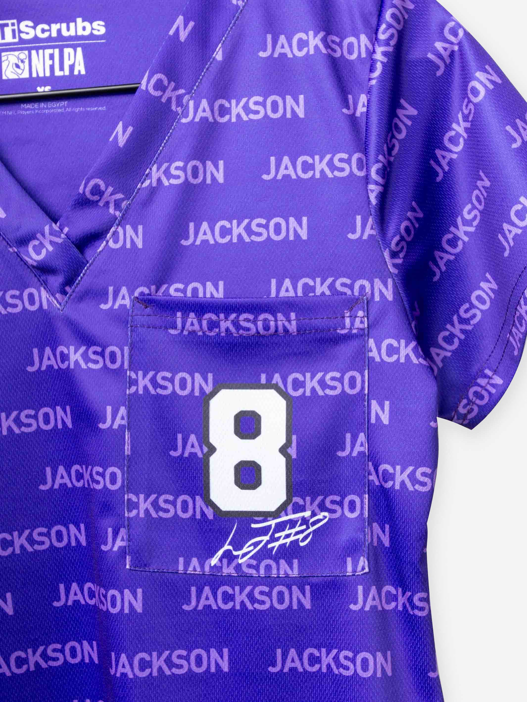 Women's Lamar Jackson Scrub Top in Jersey Mesh Fabric number 8 football