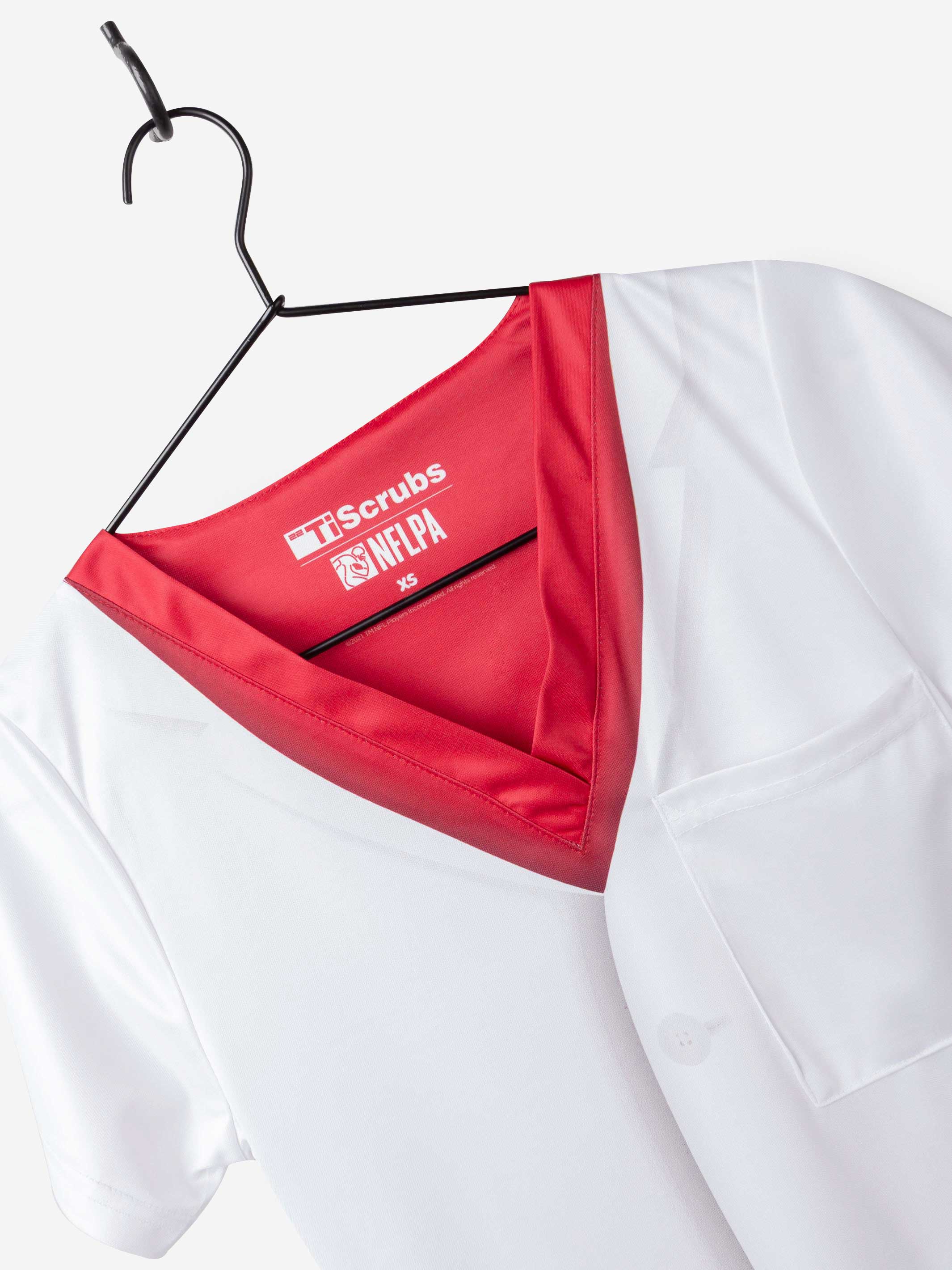 Women's Laurent-Duvernay-Tardif Scrub Top White Doctors Coat Kansas City NFL vneck stretch fabric 