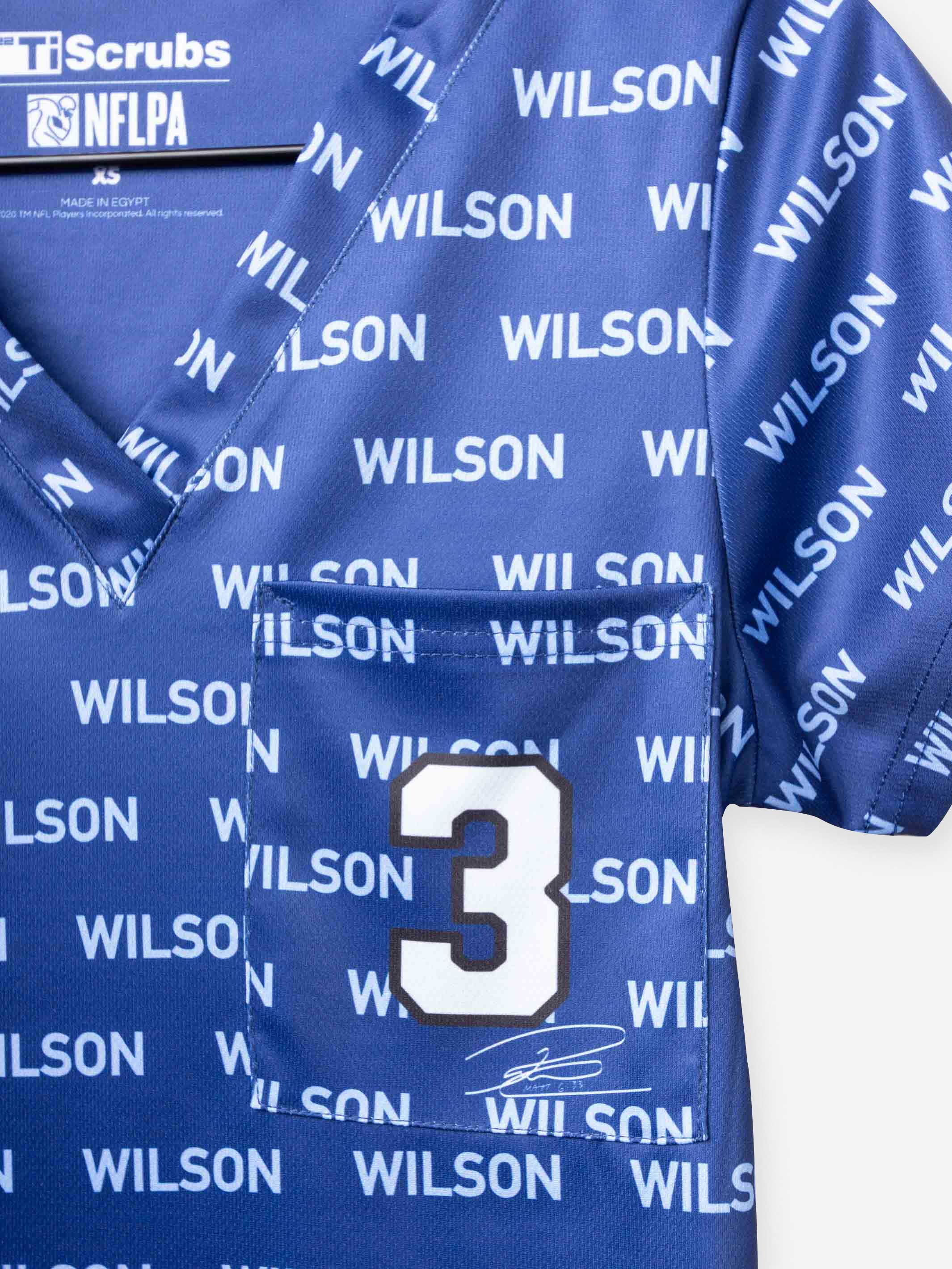 Women's NFLPA Russel Wilson Jersey Scrub Top number 3 with signature