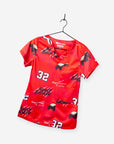 Women's Tyrann Mathieu NFL Scrub Top Honey Badger in Red 3 pockets with stretch fabric