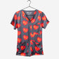 Women's Charlie Hustle Print Scrub Top in Red and Gold with 3 Pockets