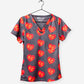 Women's Charlie Hustle Print Scrub Top in Red and Gold hearts and 1 pocket