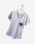 Women's Charlie Hustle Scrub Top KC Heart in Navy and Red and heather gray