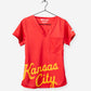 Women's Charlie Hustle Scrub Top with Kansas City Script in Red and Gold