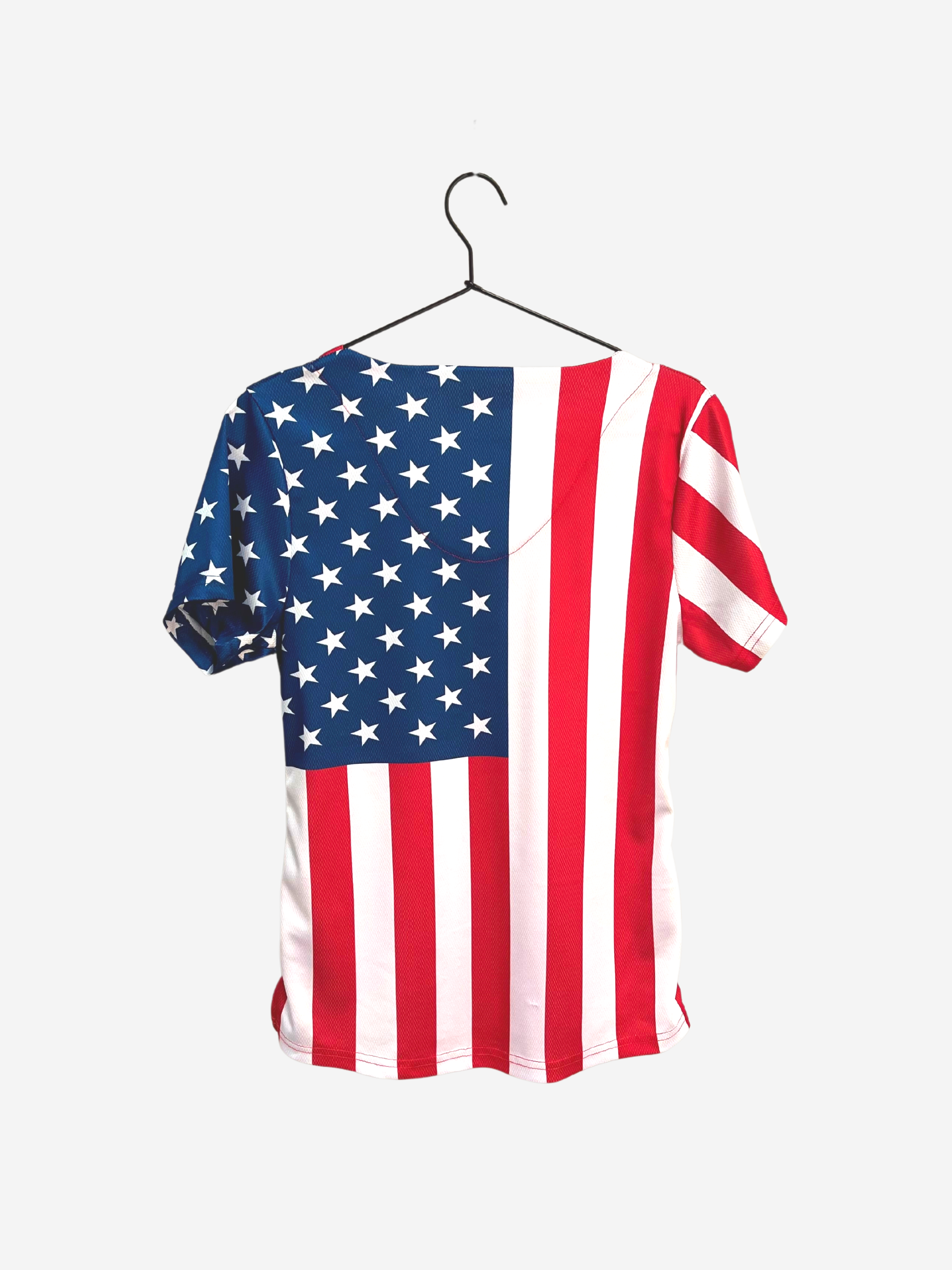 women&#39;s American Flag USA patriotic scrub top one chest pocket back