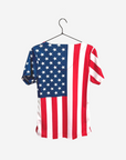 women's American Flag USA patriotic scrub top one chest pocket back