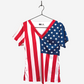 women's American Flag USA patriotic scrub top one chest pocket back