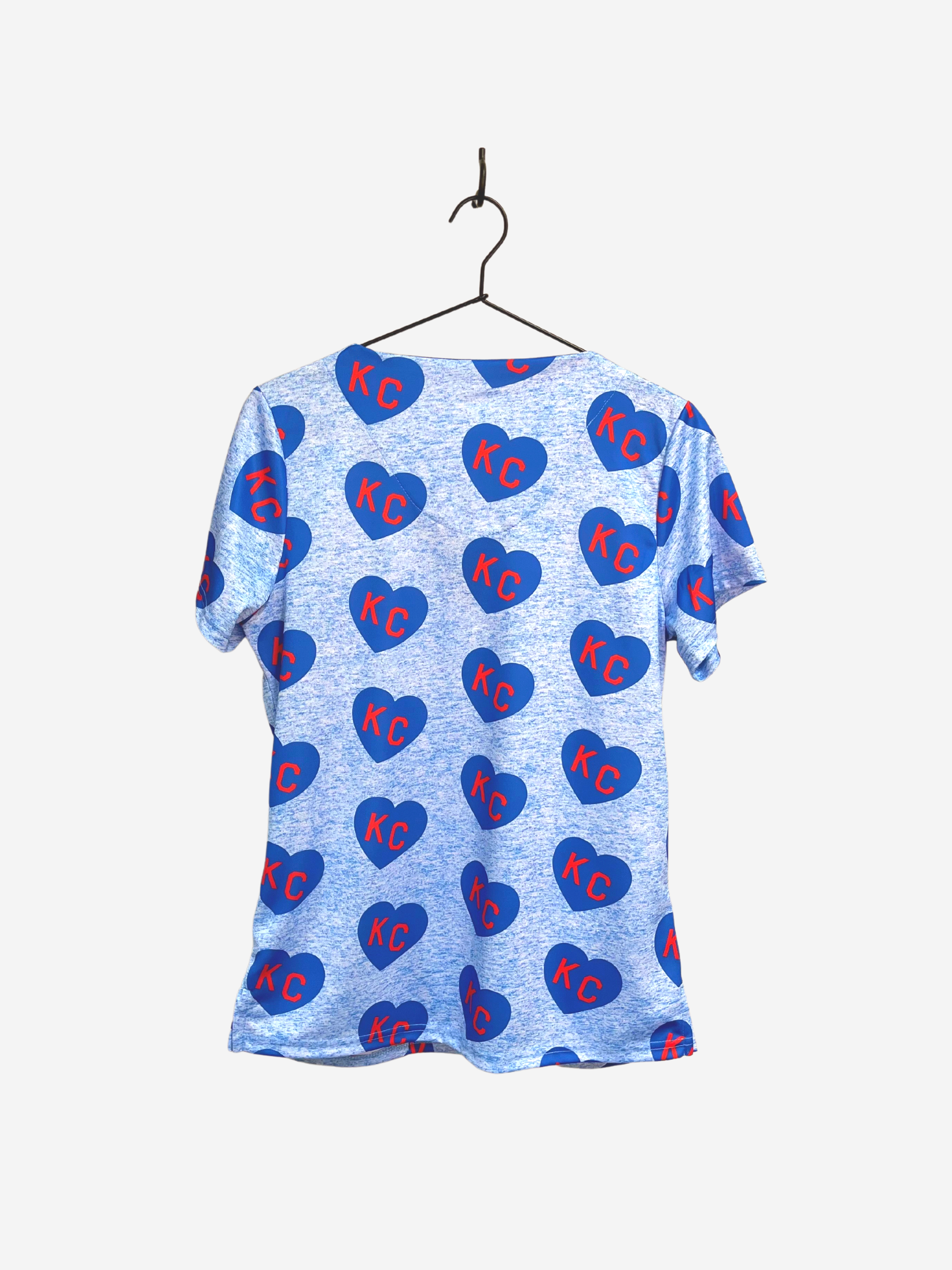 Women&#39;s Charlie Hustle All-Over Heart KU Basketball Red Blue Back