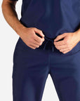 Men's Slim Fit Scrub Pants in Navy Blue Waistband View