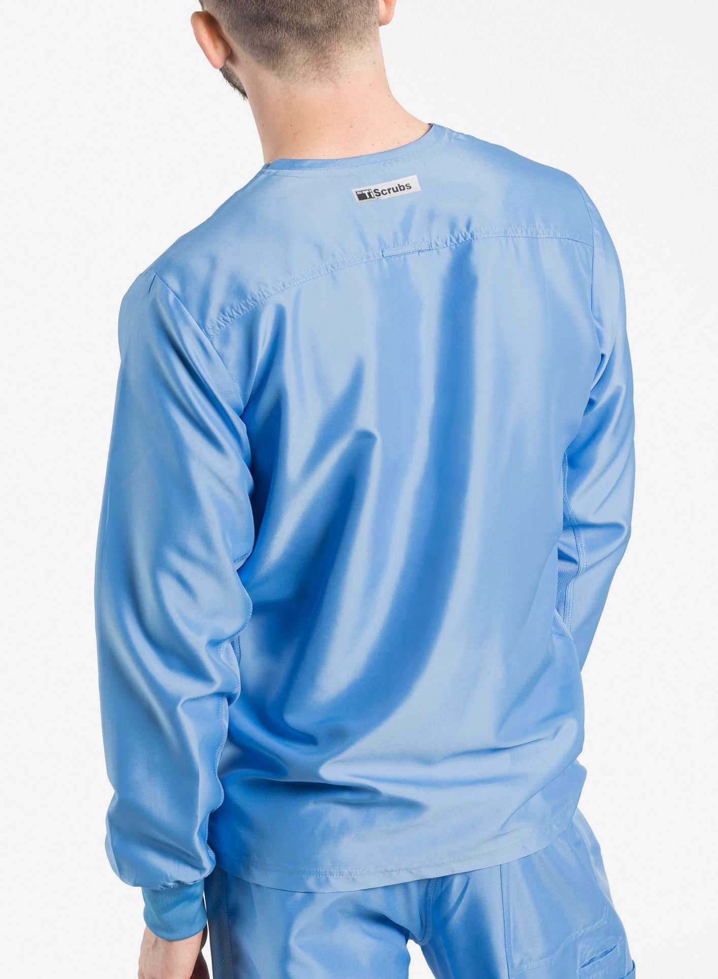 mens Elements long sleeve one pocket scrub top ceil-blue