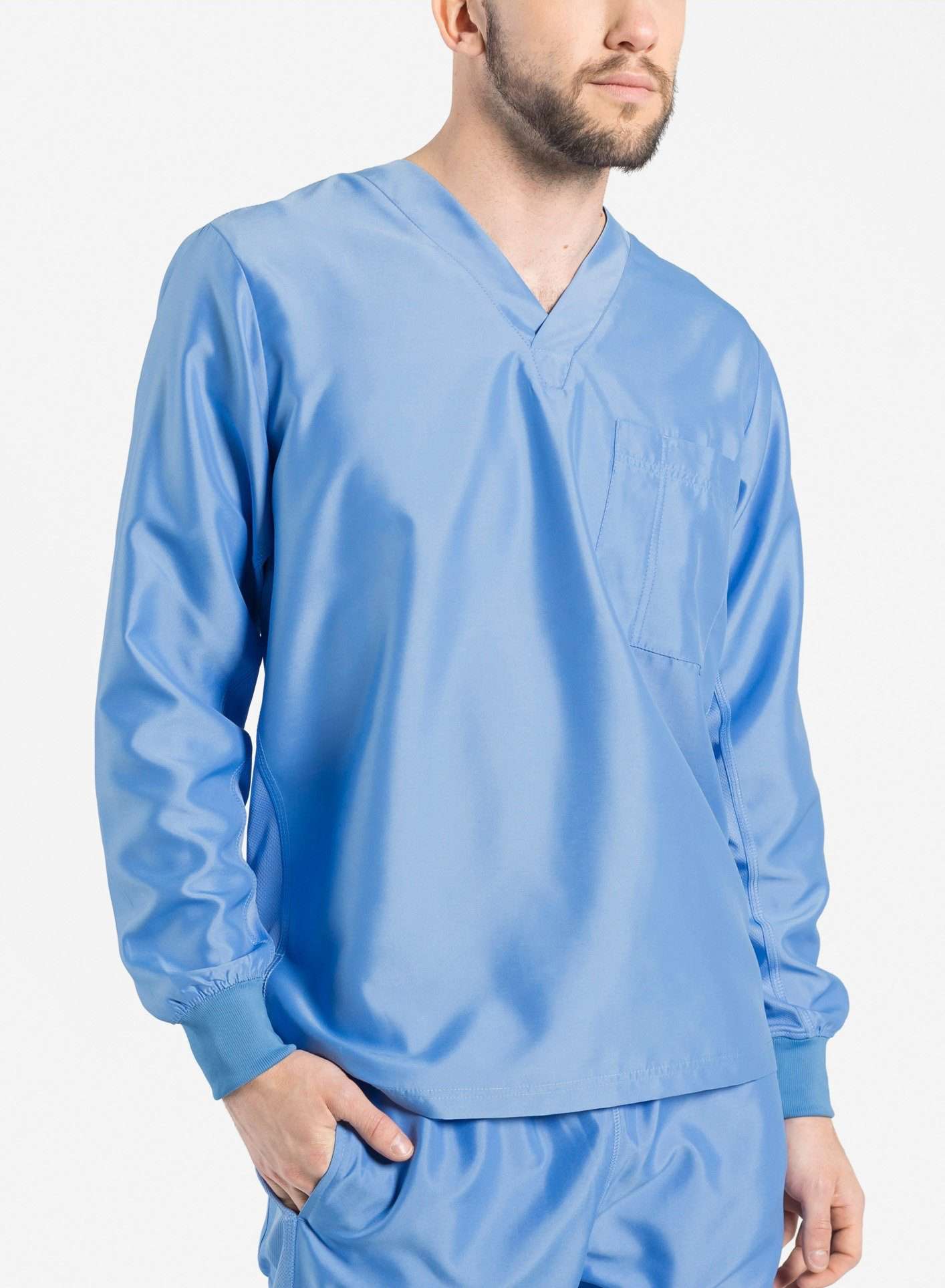 mens Elements long sleeve one pocket scrub top ceil-blue