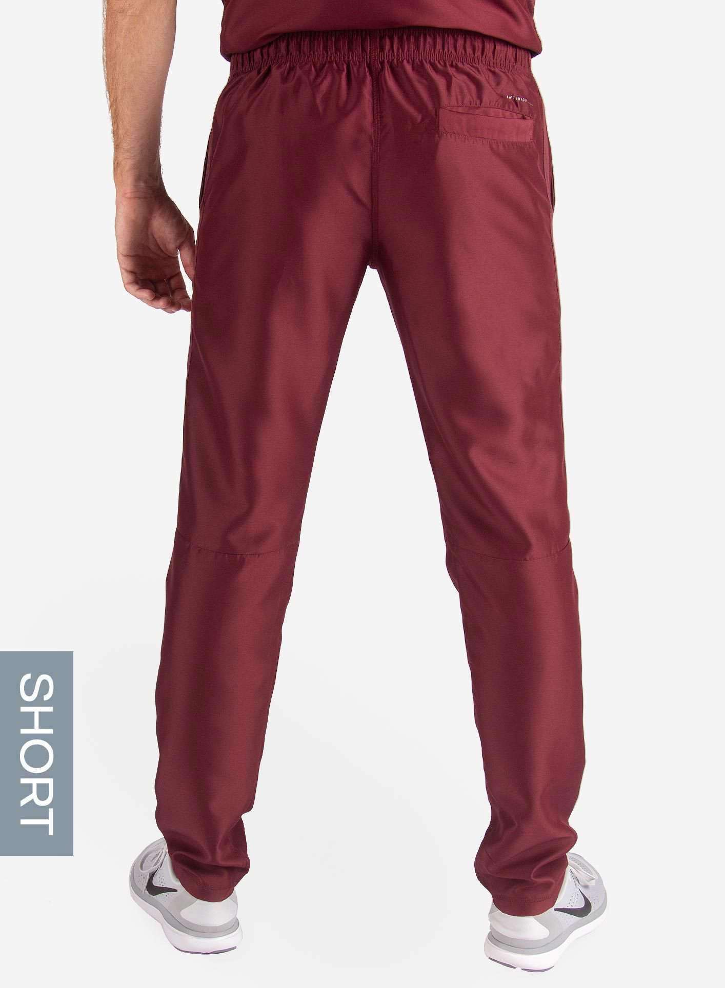 Men&#39;s Short Slim Fit Scrub Pants in Bold burgundy