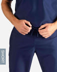 Men's Short Slim Fit Scrub Pants in Navy Blue Waistband View