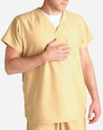 mens short sleeve classic one pocket scrub top khaki