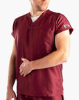 mens short sleeve classic one pocket scrub top Bold burgundy
