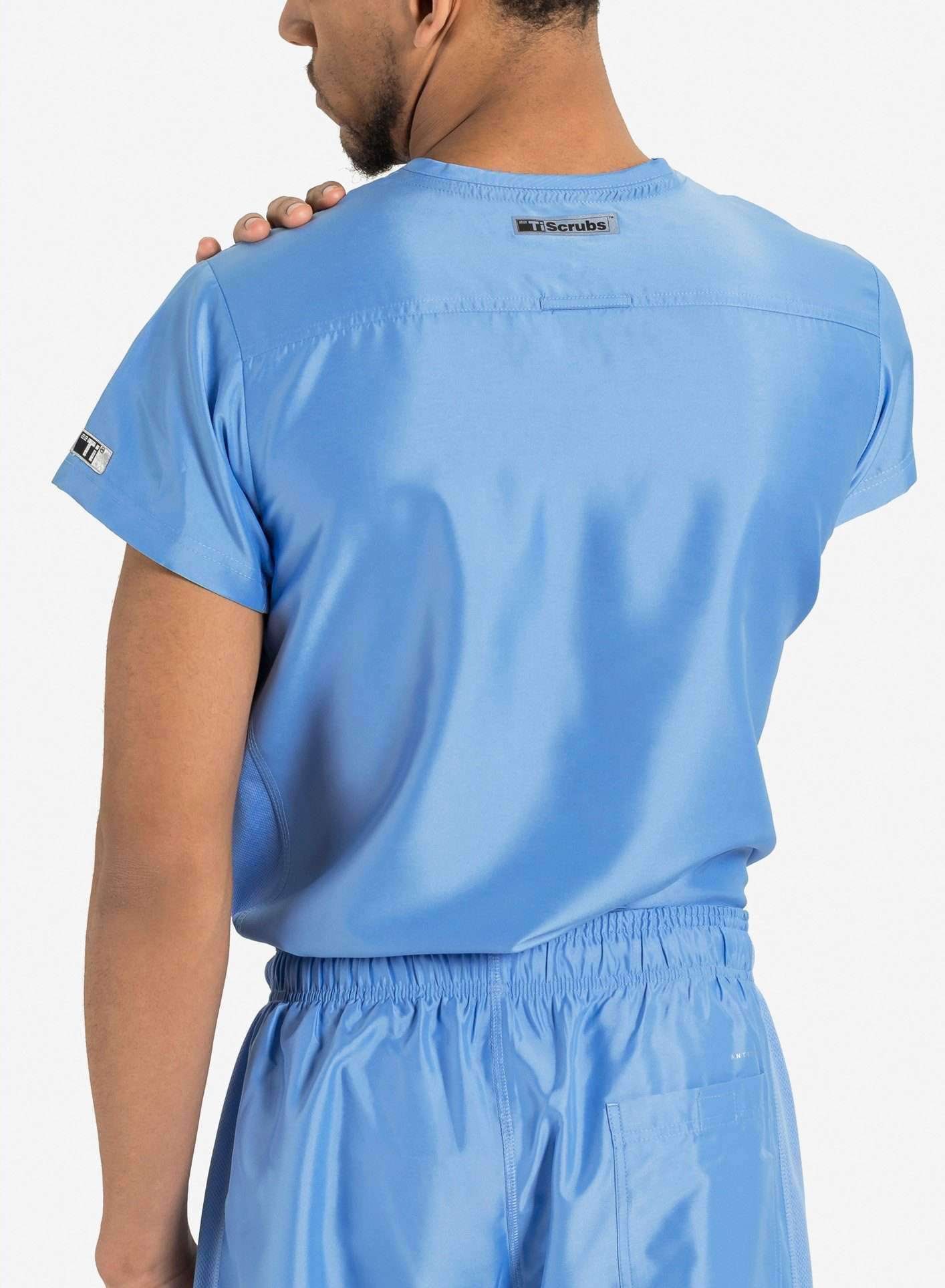 mens Elements short sleeve classic one pocket scrub top ceil-blue