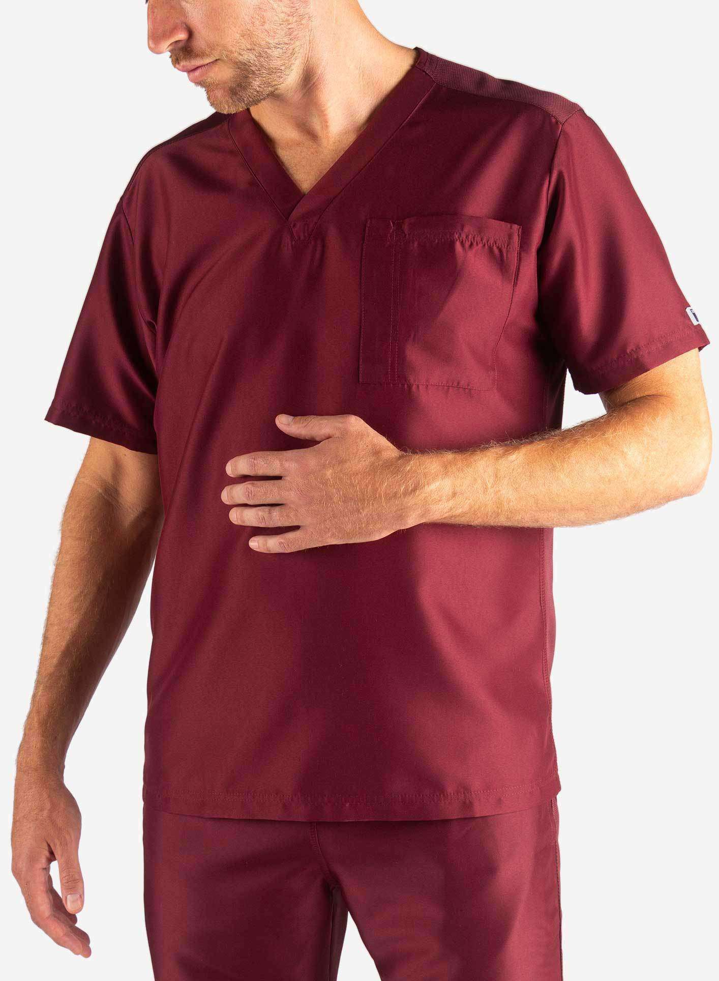 Men's Slim Fit Scrub Top in Bold burgundy