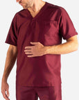 Men's Slim Fit Scrub Top in Bold burgundy