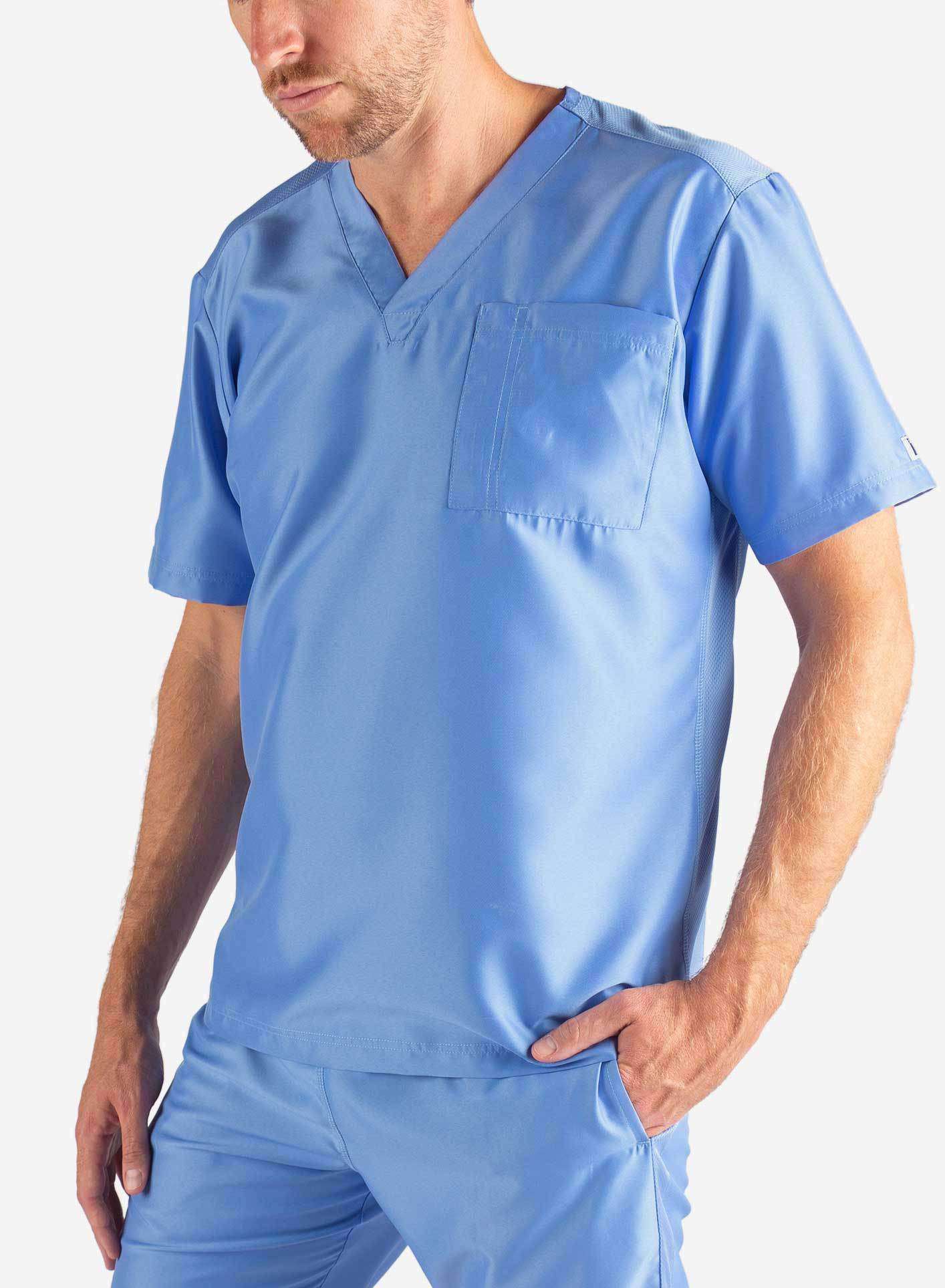 Men's Slim Fit Scrub Top in ceil-blue