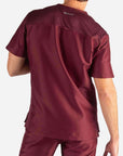 Men's 3 Pocket Scrub Top in burgundy