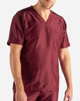 Men's 3 Pocket Scrub Top in burgundy