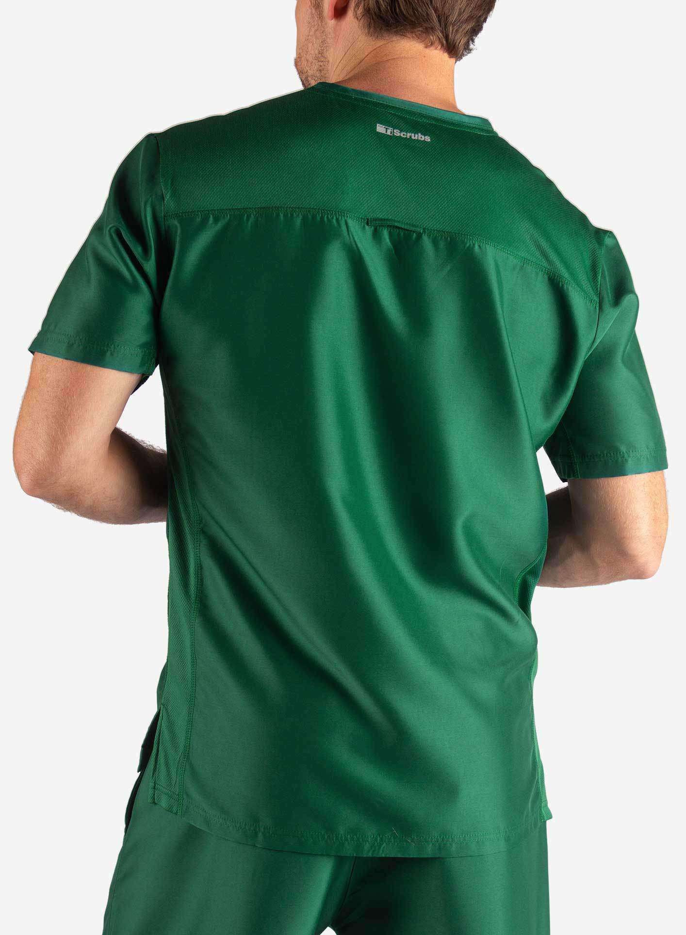 Men&#39;s 3 Pocket Scrub Top in Dark Green Back