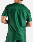 Men's 3 Pocket Scrub Top in Dark Green Back