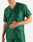 Men's 3 Pocket Scrub Top in Dark Green Front