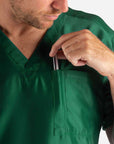 Men's 3 Pocket Scrub Top in Dark Green Pocket