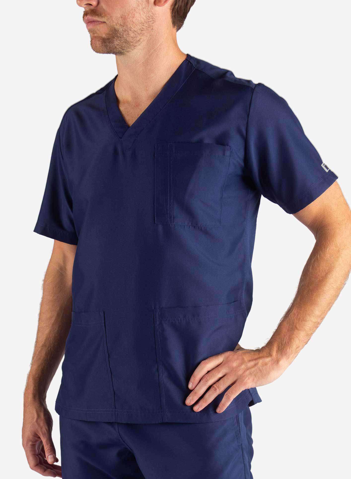 Men's 3 Pocket Scrub Top in navy-blue