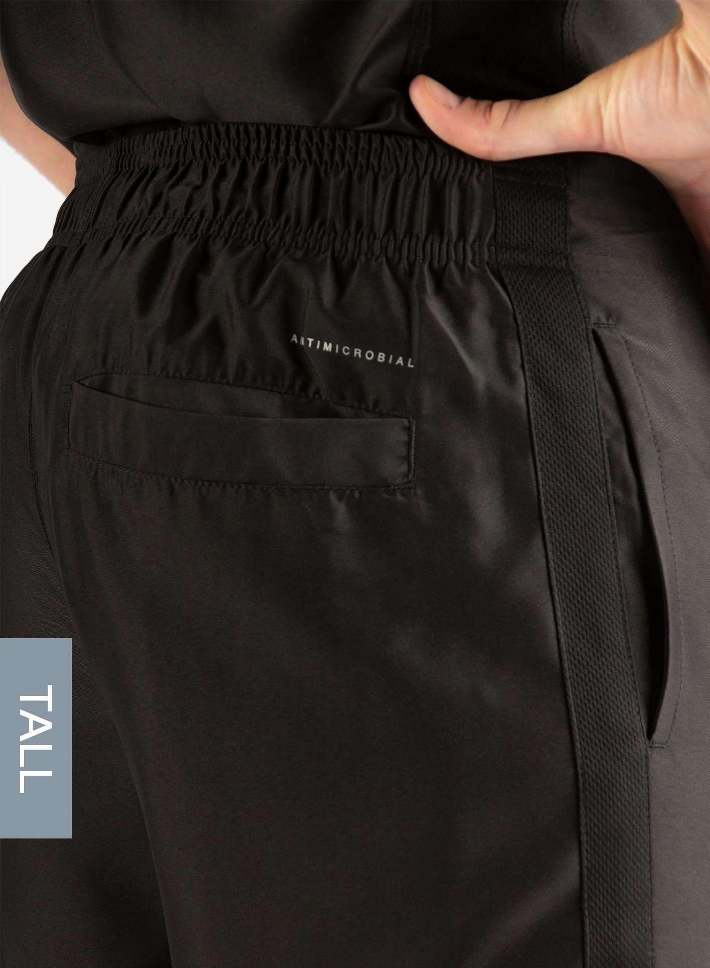 Men&#39;s Tall Slim Fit Scrub Pants in Real Black Back Pocket View
