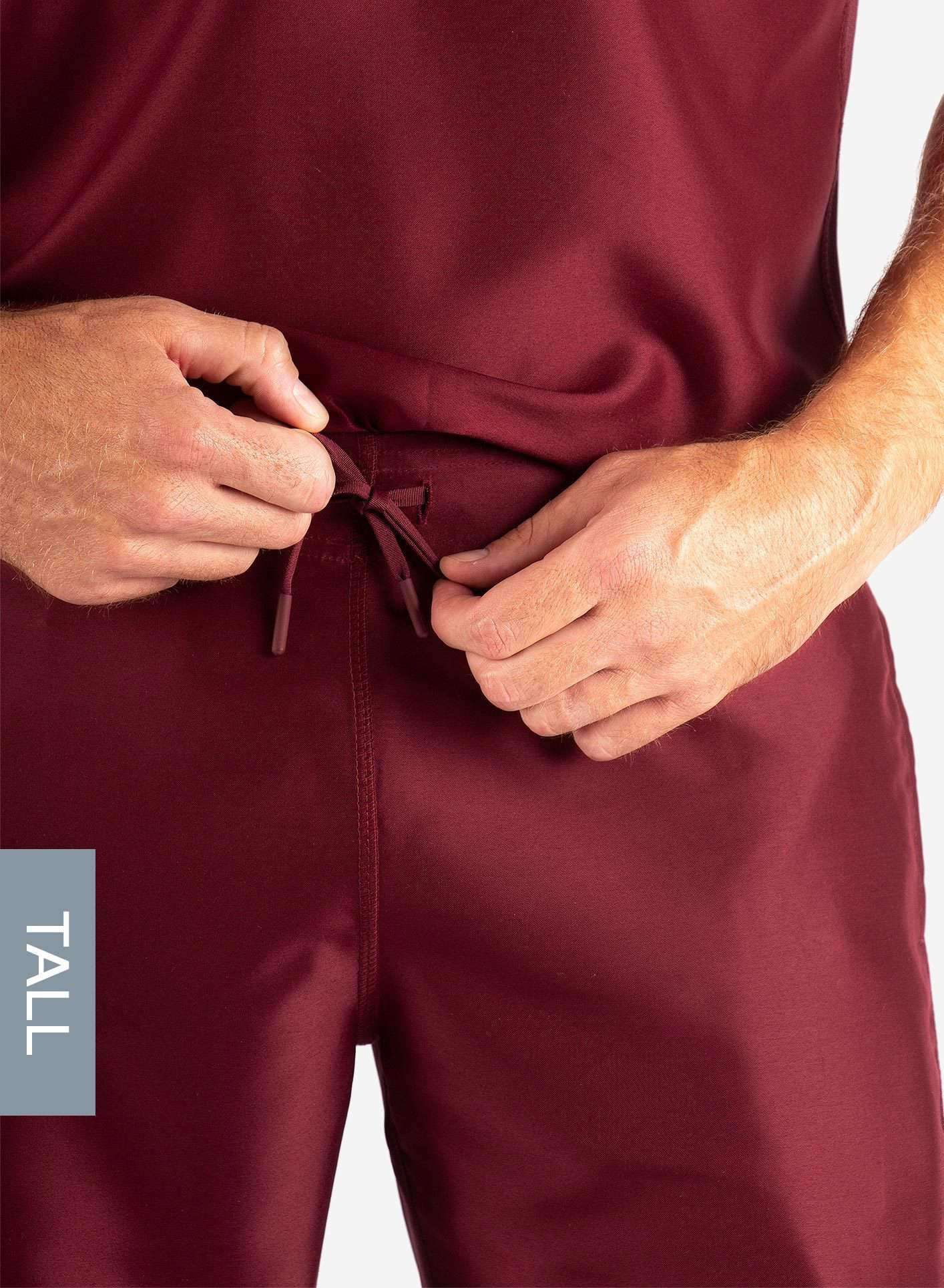Men&#39;s Tall Slim Fit Scrub Pants in Bold Burgundy waistband