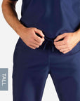 Men's Tall Slim Fit Scrub Pants in Navy Blue Waistband View