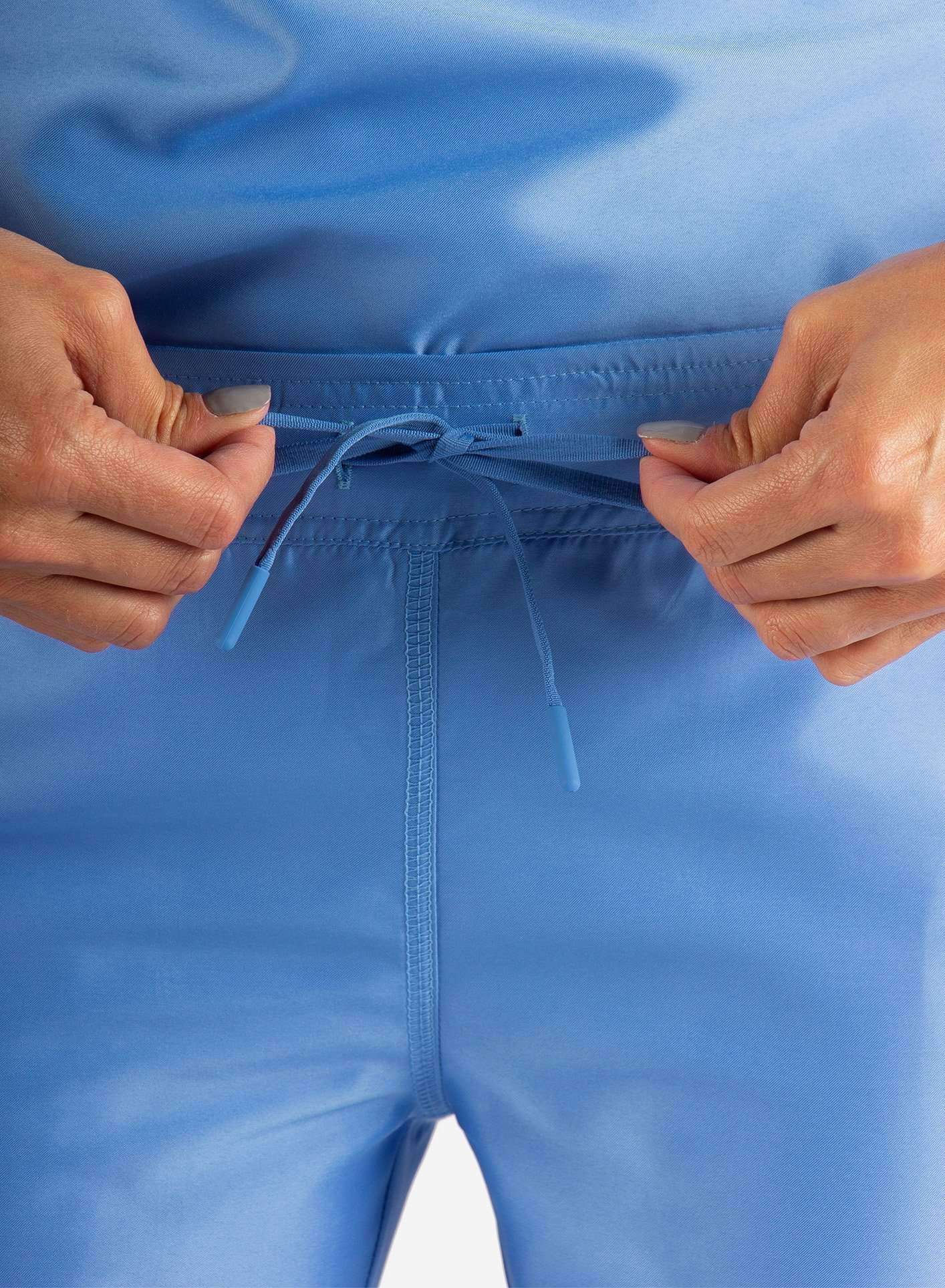 Women&#39;s Slim Fit Scrub Pants in Ceil Blue Waistband View