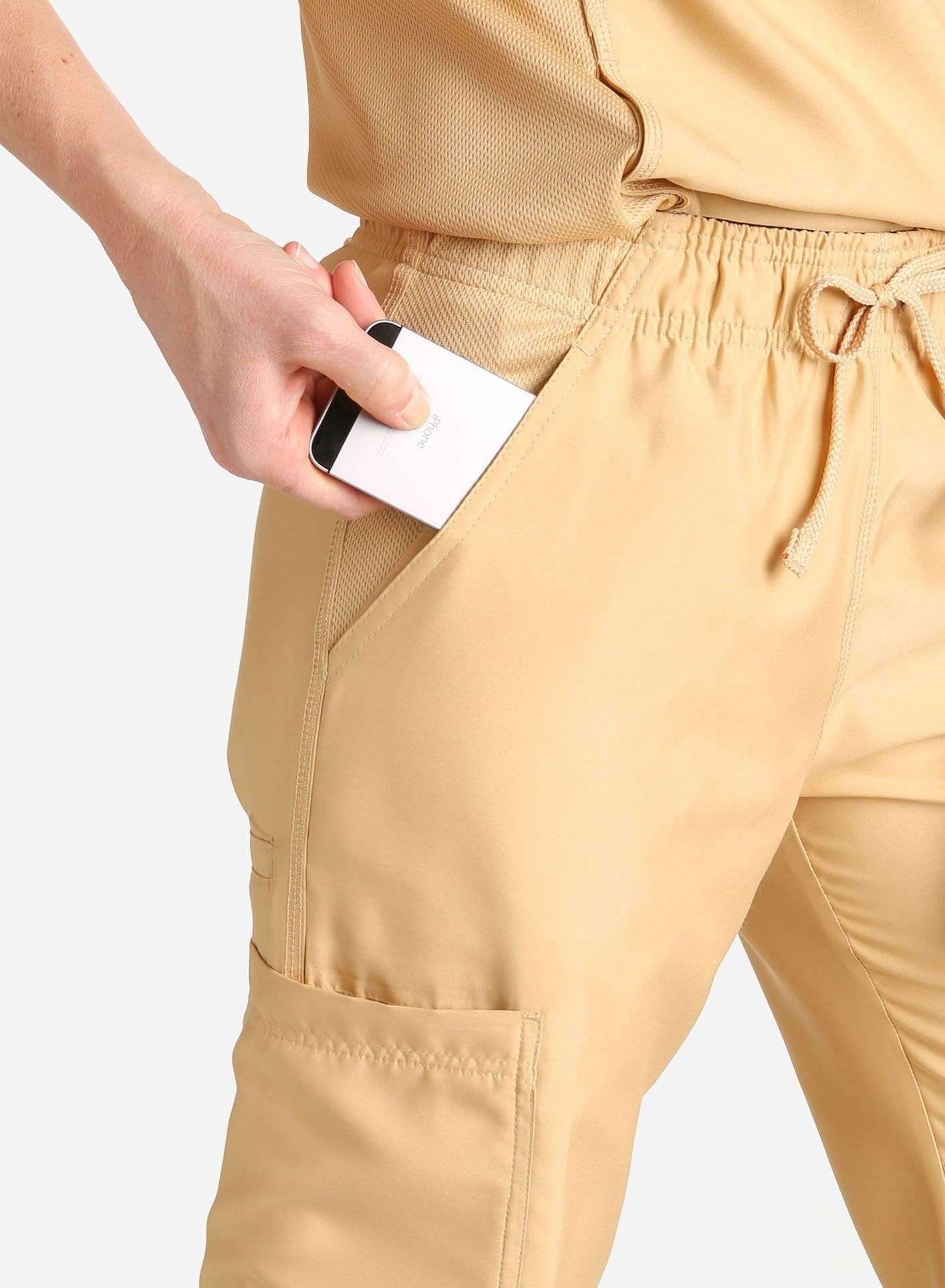 womens Elements cargo pocket straight leg scrub pants khaki