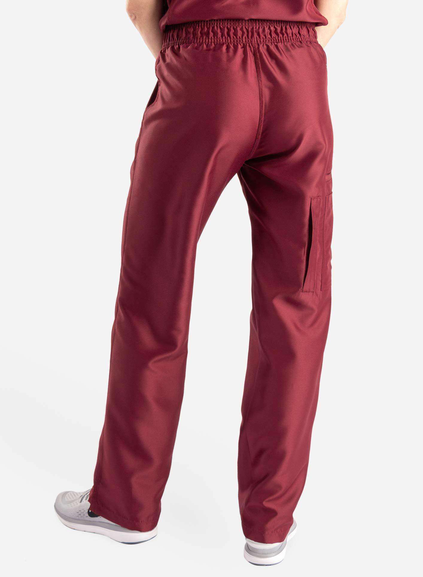 womens Elements cargo pocket straight leg scrub pants bold burgundy