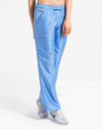 womens Elements cargo pocket straight leg scrub pants ceil-blue